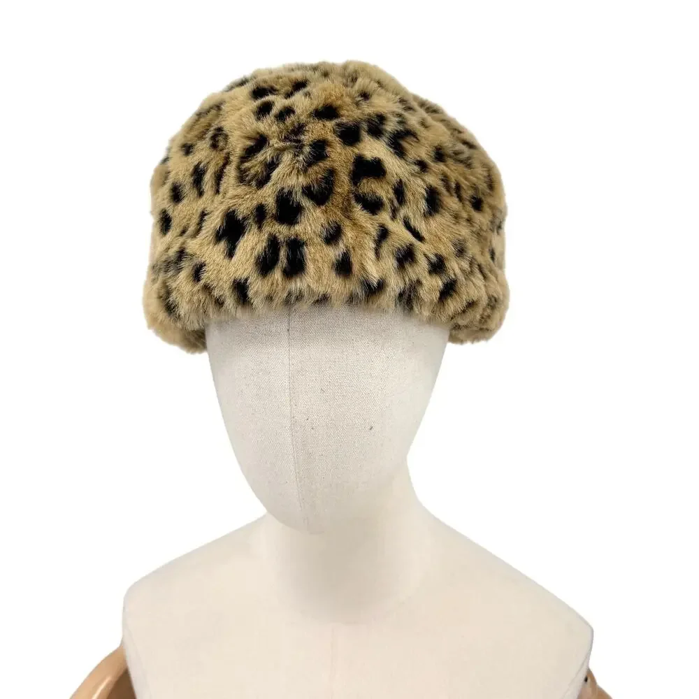 San Diego Hat Company Brown Black Leopard Faux Fur Winter Cloche Hat